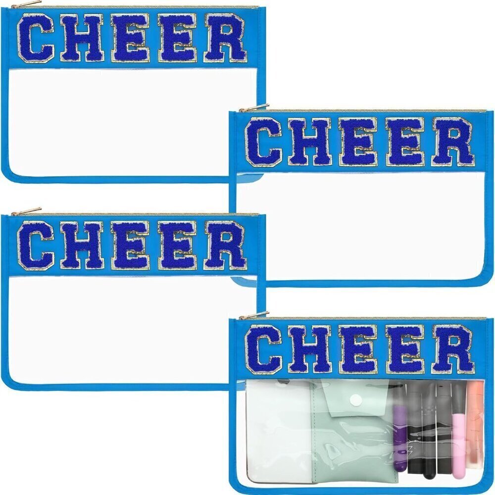 4 Pcs Cheer Makeup Bag Cheerleader Clear Letter Chenille Patch Bag Nylon Makeup